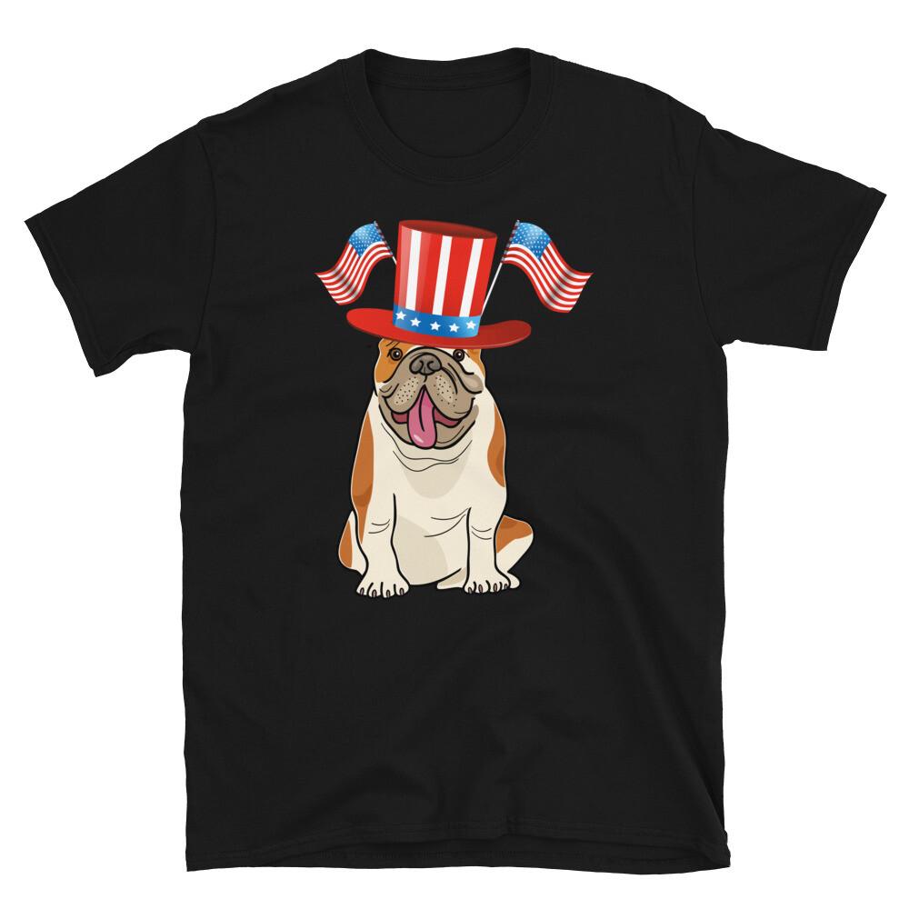 American Top Hat Dog July 4th of July USA US Flag T-Shirt