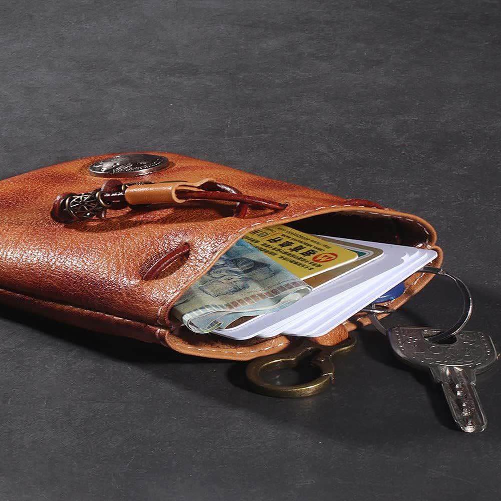 Винтажный кошелек для монет и ключей из коровьей кожи - поясная сумка с затягивающимся шнурком