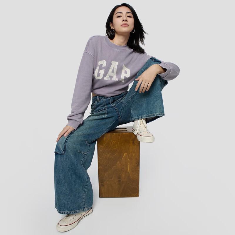 Gap Women's Printed Logo Batwing Fleece Crewneck Sweatshirt