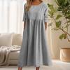 Летнее повседневное хлопковое платье с короткими рукавами и карманами свободного покроя с круглым вырезом, однотонное плиссированное женское среднее платье для офиса, повседневной вечеринки