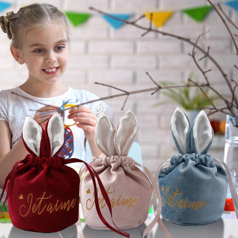 Easter Rabbit Drawstring Bags Velvet Jewelry Organizer New Wedding Candy Bags  Birthday Party