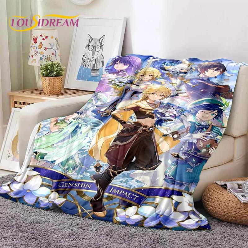 3D милый Genshin Impact мультфильм игра мягкий фланелевый плед для кровати спальни дивана пикника, плед для отдыха на свежем воздухе сон подарок