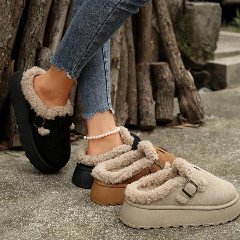 Fashion Snow Boots Winter Wear Outside Thick Sole Cotton Shoes  Plush Thicken Keep Warm Slippers Platform Casual Shoes Outdoor Slippers