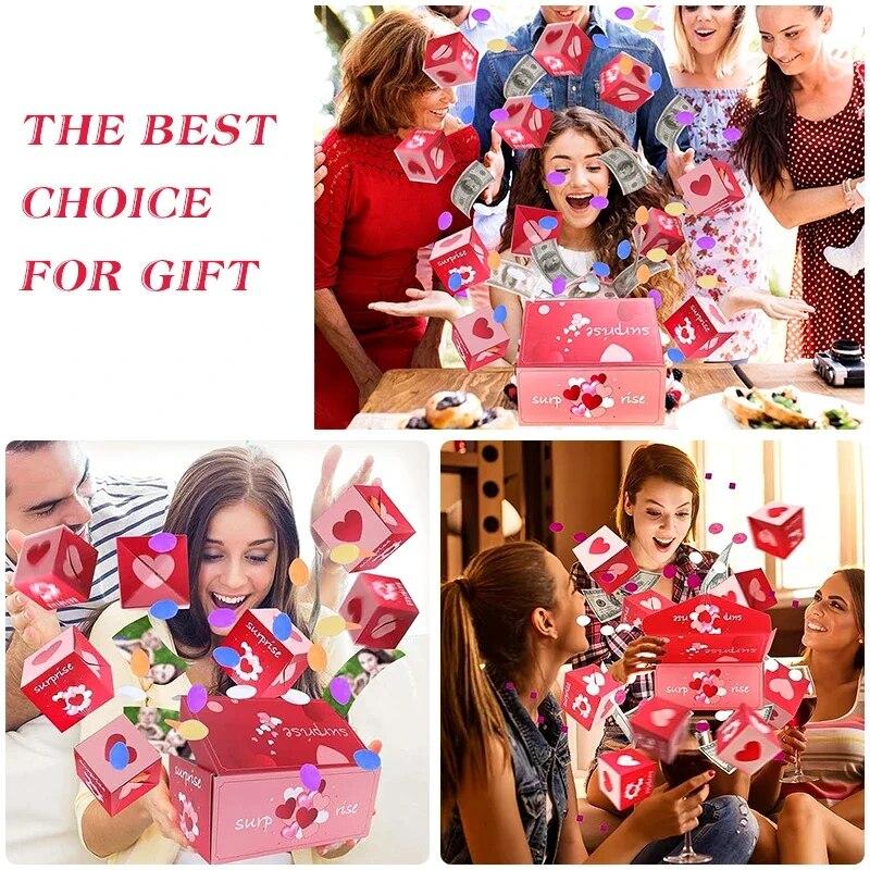 Surprise Gift Box with Confetti Cash Explosion Bounce Gift Box for Money Cards Photo Anniversary Valentine Birthday Prank Boxes