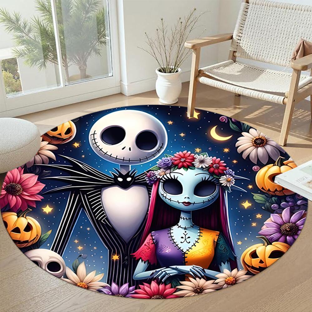 Tim Burton's Round Office Rug Perfect for Kitchen Dormitory Game Room Foyer Antislip Round Carpet Anime Office Decor Perfect Gift for Women Men