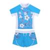 Girls 2 Piece Floral Print Swim Set Round Neck Short Sleeve Top Elastic Waist Boyshorts Beach Bathing Suit Swimsuit