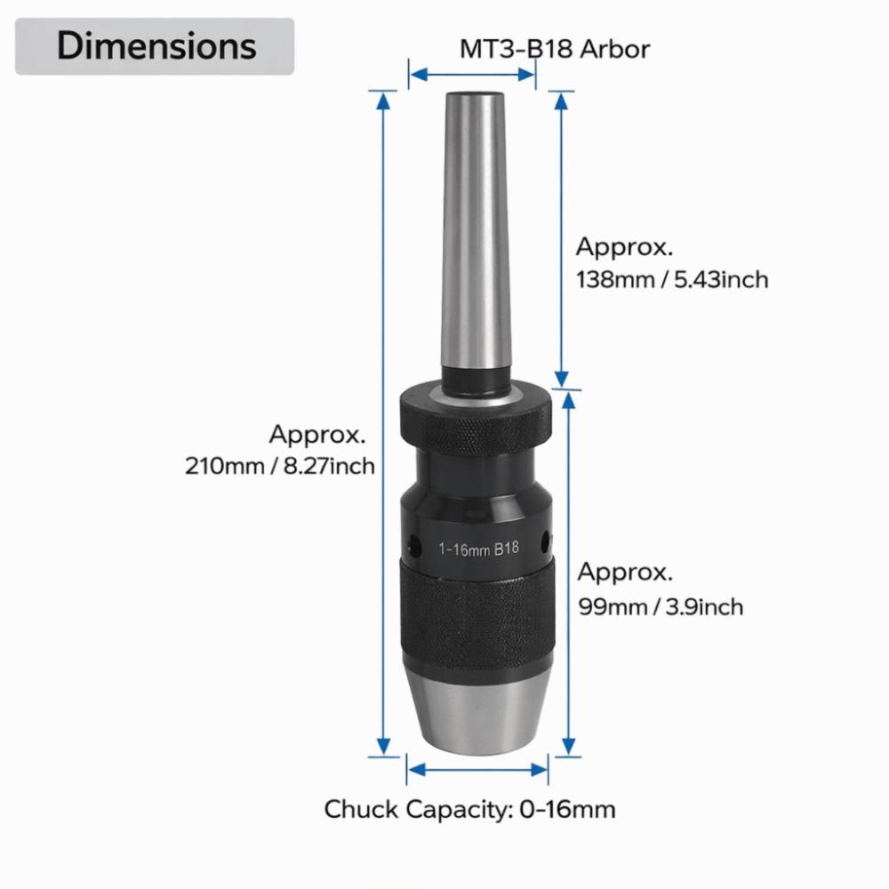 MT3-B18 Taper Arbor Lathe Chuck 1-16mm Capacity Drill Press Chuck Drilling Machines