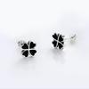 Sterling Silver Daily 925 Earrings Lucky Black Four-Leaf Clover E001 925 Silver Earrings Sterling Silver Earrings Silver Earrings