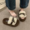 Retro Plush Design Fluffy Slippers Women's Outer Wear 2025 New Autumn and Winter Thick Bottom Heightening Belt Buckle Cotton Slippers