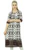 Women's White Printed Cotton Straight Kurti Mid Calf Casual