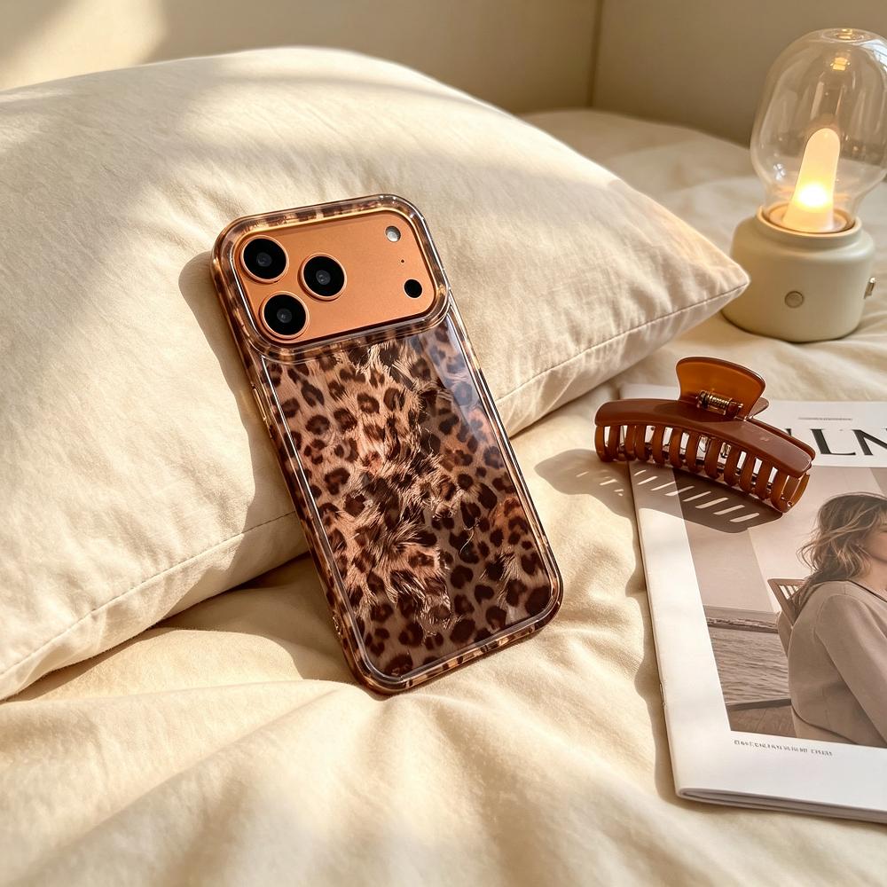 Brown Leopard Print Phone Case for Apple iPhone 17 Pro Max‑ Glacier Pattern Soft Silicone Shockproof Phone Cover on iPhone 17/16/15/14/13/12/11/Plus