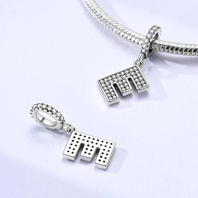 925 Silver Simple A-Z White Zircon 26 Letters Charms Beads Fit Bracelet Women Jewelry DIY Birthday Anniversary Gift