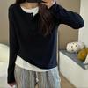 Small-breasted Fake Two-piece T-shirt Women's Long-sleeved Early Autumn Design Niche Contrasting Color Loose Top with Bottoming Shirt