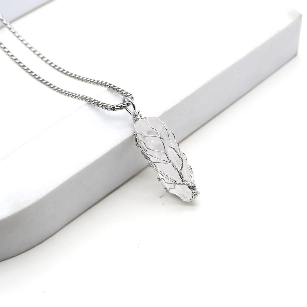 Women Necklace Natural Stone Hexagonal Pyramid Winding Pendant Necklace For Women Birthday Gift Chain 60 CM