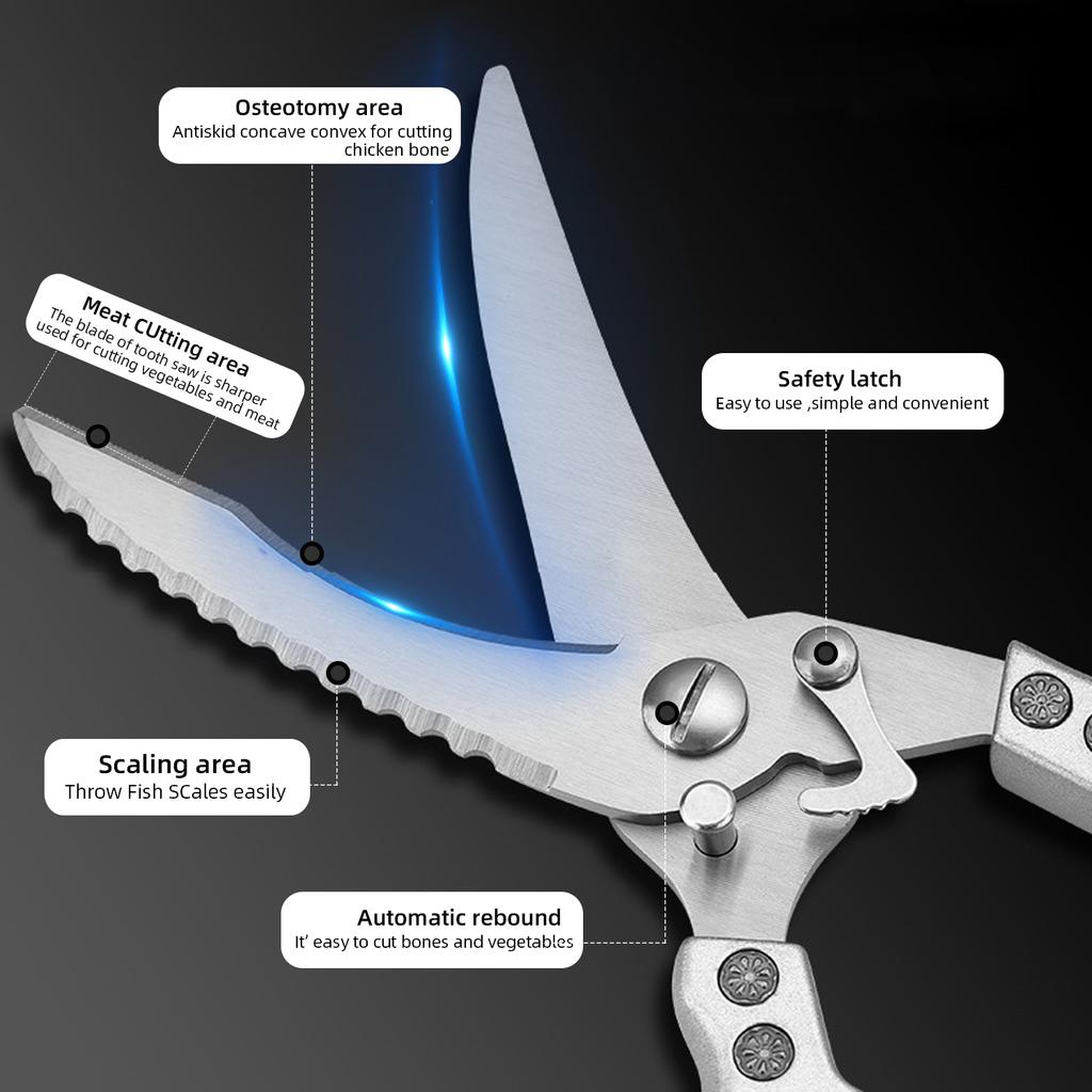 Kitchen Scissors Chicken Bone Kitchen Shears Duck Fish Cutter Stainless Steel Scissors Scale Clean Cook Scissors Knife
