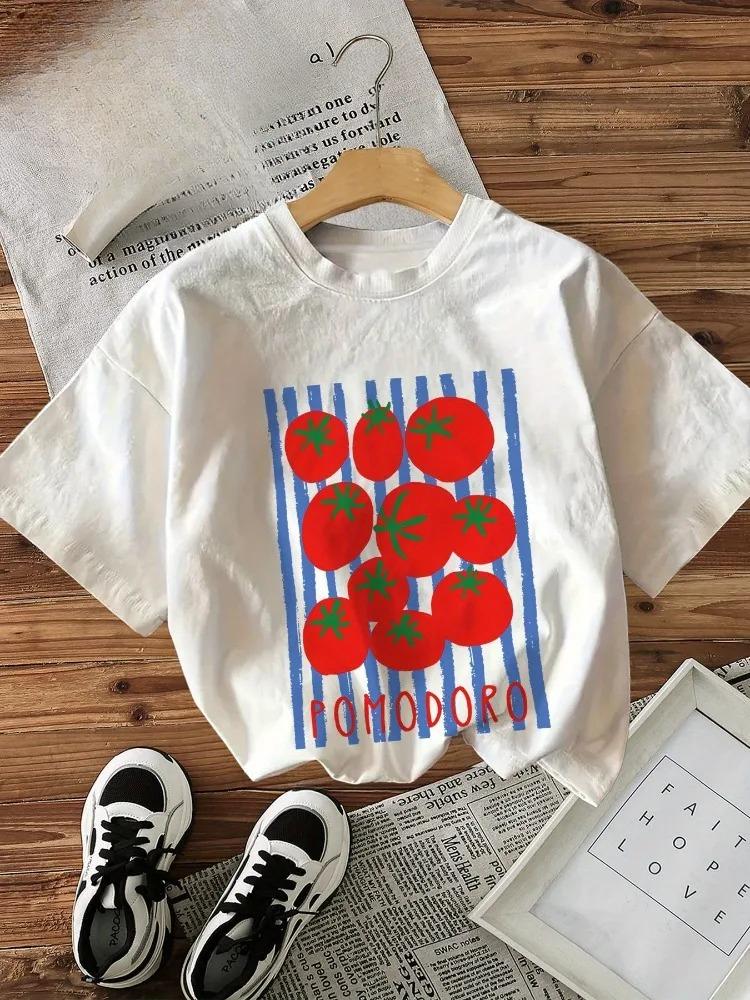 Comfortable and Fresh Wind in The Play Tomato Striped Pomodoro Printed Unisex Short Sleeved Casual Round Neck Tshirt