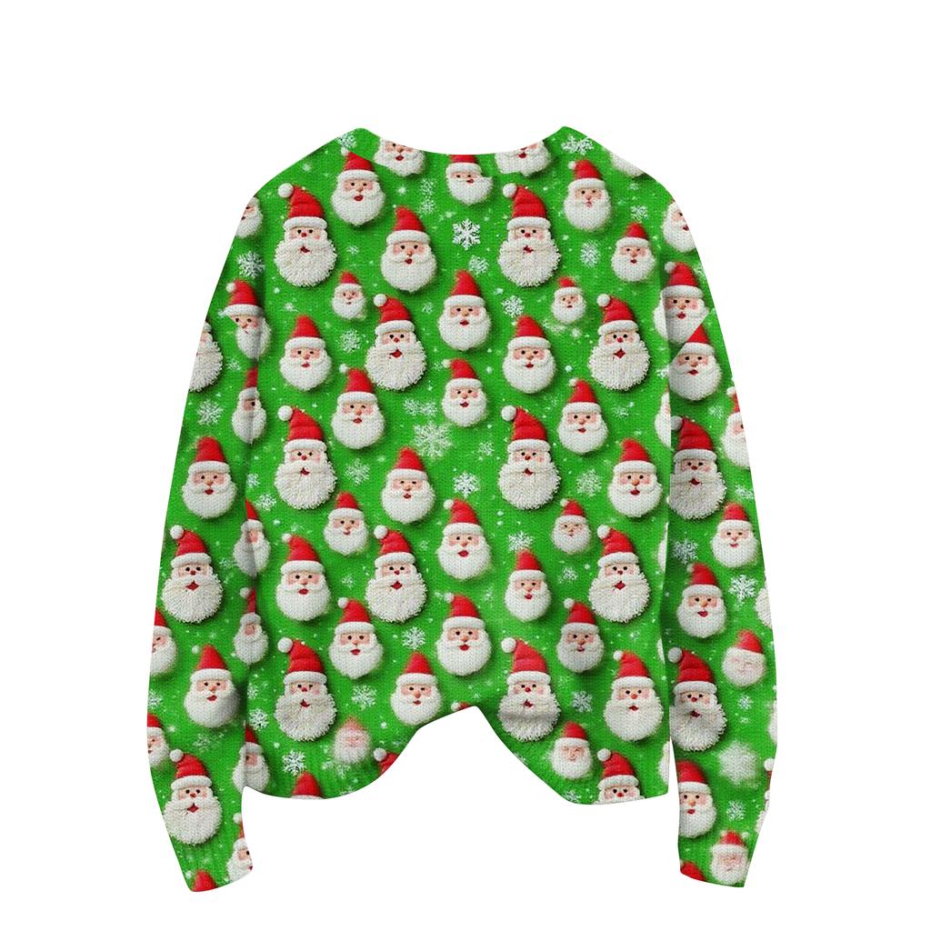 Women's Christmas Print Cardigan Long Sleeve Round Neck Knit Top