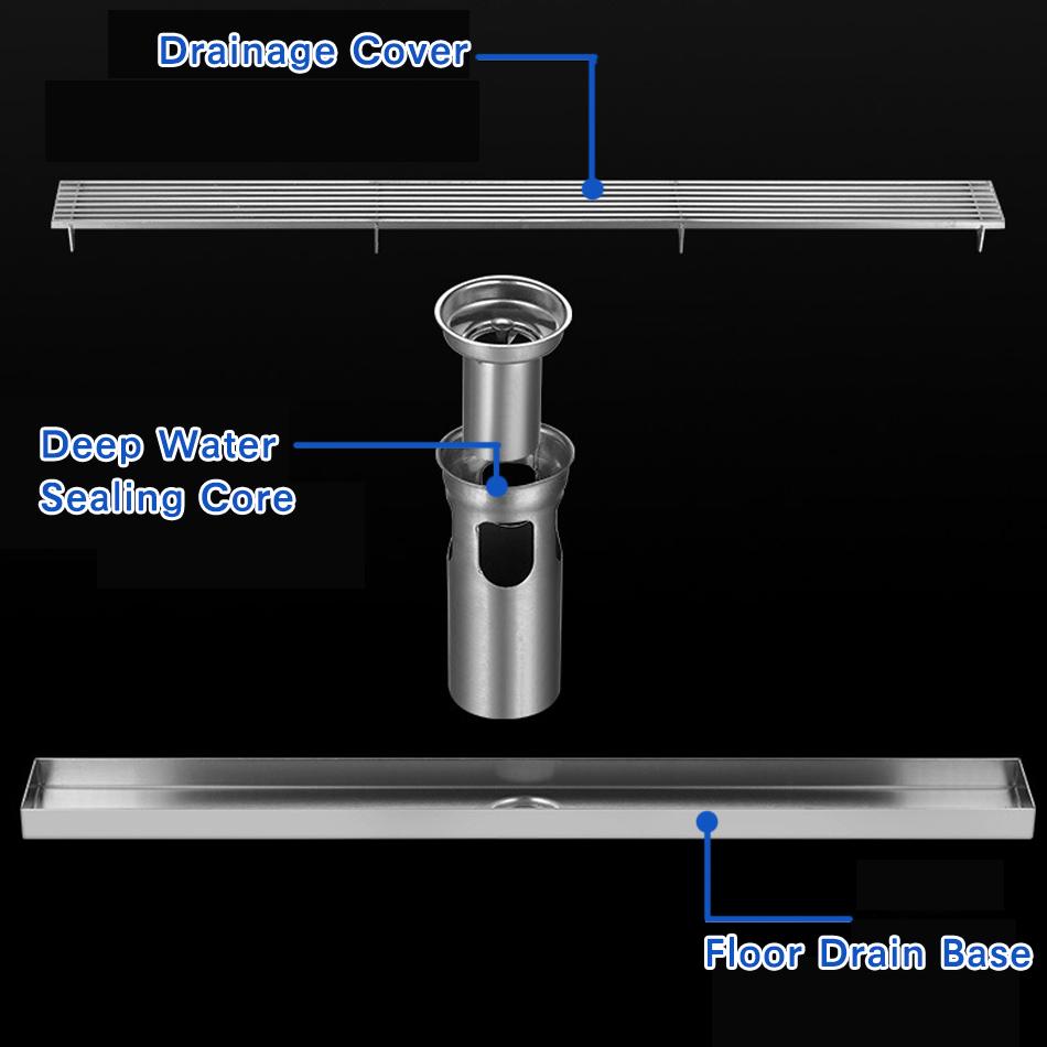 Слив для пола в ванной USU304 из нержавеющей стали в полоску, прямоугольный душ, длинный линейный слив, боковой слив для пола в туалете на кухне
