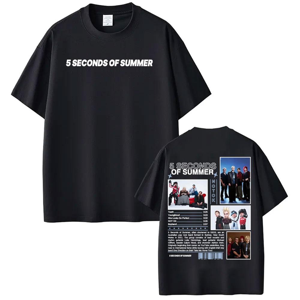 Футболка с мерчем группы 5 Seconds of Summer World Tour, унисекс, модная, в стиле хип-хоп, 100% хлопок, с коротким рукавом