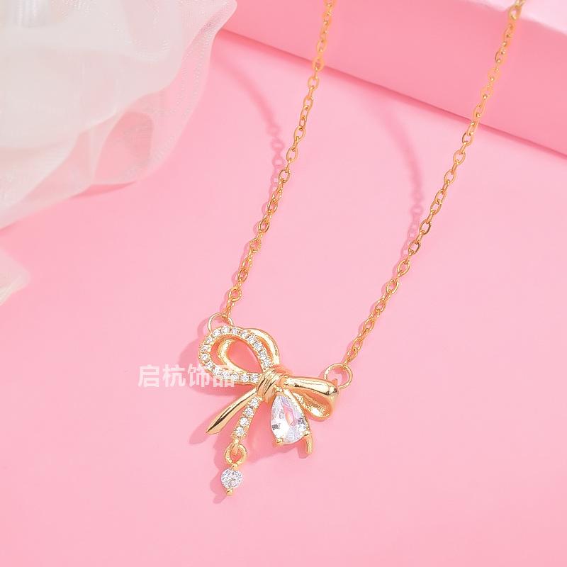 Ожерелье-бант с дизайном ветра, женское, легкая роскошь, универсальное, с микроинкрустацией цирконами, с той же цепочкой для ключицы