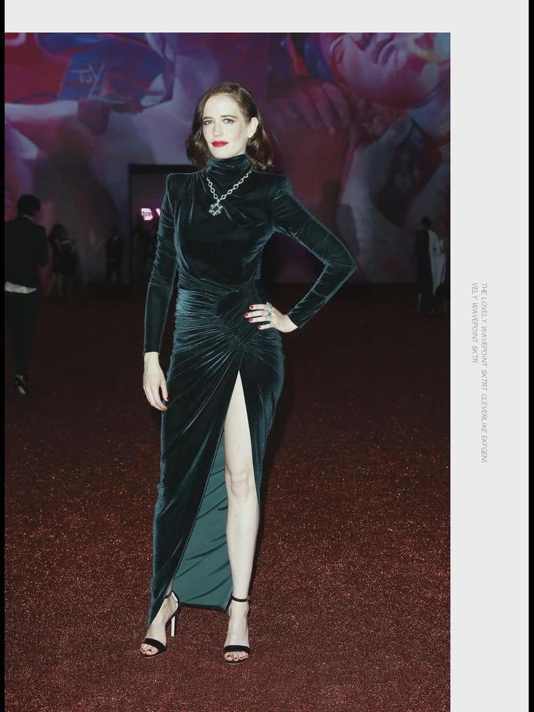 Осеннее платье 2025 года из темно-зеленого бархата с высоким разрезом, украшенное звездами, асимметричное длинное платье