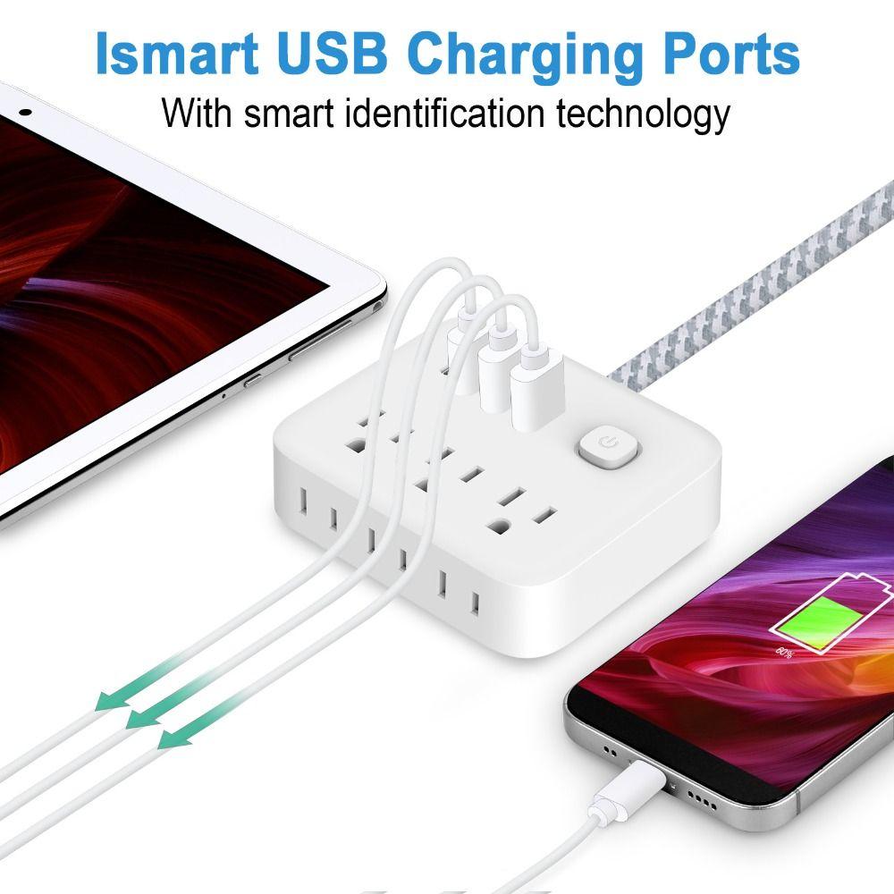 Type C Port Braided Cord Power Strip 3 USB Slots Type C Power Strip America Standard