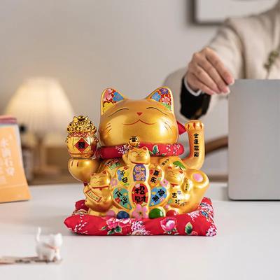 Машущий лапкой Золотой Счастливый Кот Керамические Украшения Подарки на Открытие Дома Праздничные Высококлассные Настольные Украшения