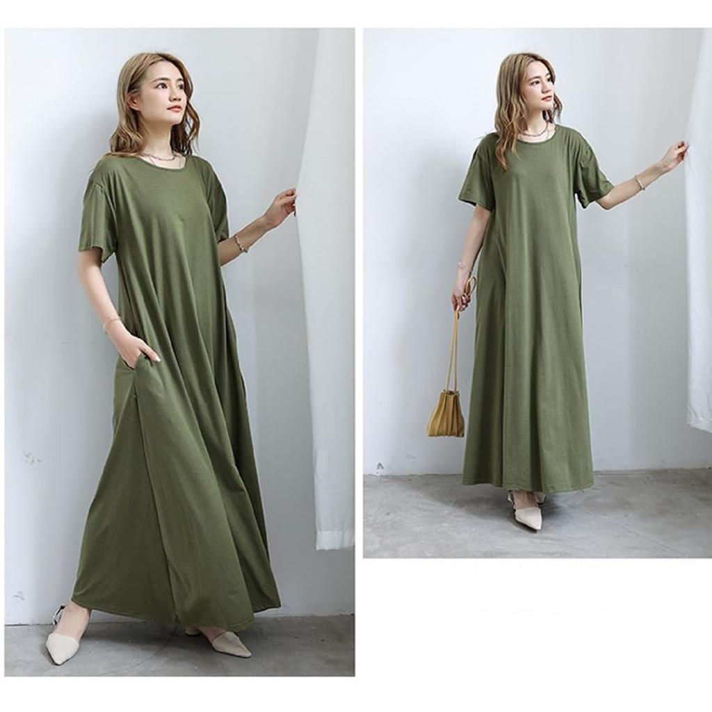 6 Colors Dress To Choose Short Sleeve Sleeveless Summer Spring Long Dress Maxi Length Skirt Plain Khaki Green Khaki Green Long Shirt Dress Loose Dress
