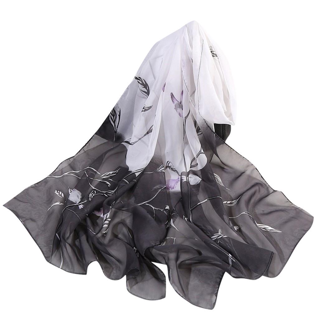 160*50cm Women Flower Print Long Soft Wrap Scarf Simulation Silk Shawl Scarves