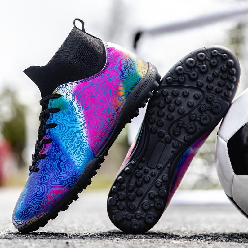 35-46 мужские/женские высокие эластичные носки футбольные бутсы резиновая мягкая подошва с короткими ногтями искусственный газон кожа молодежные детские футбольные бутсы