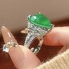 New Jewelry Set Heart-shaped Ring Necklace Grandmother Green Vintage Niche High-end Adjustable Women