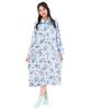 SAZAC KikiLala Nightgown Pajama Dress, Women's, Fluffy Twin Stars Print, Long Sleeve, Open Front, Fall/Winter Flannel Loungewear (Sax/M-L/san1983)