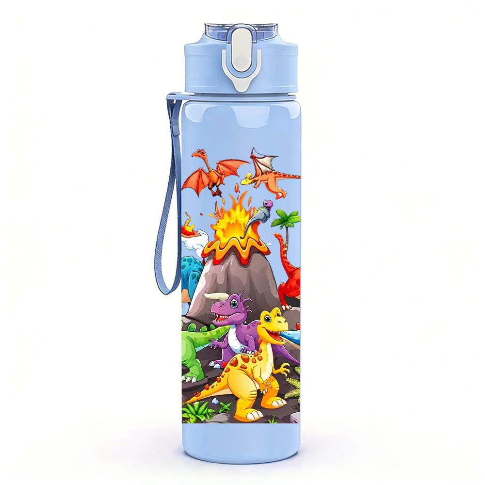 1PC Volcano Multiple Dinosaur Group 750ml Color Plastic Water Bottle Leakproof Flip Straw Lid For Sports Office Home Use