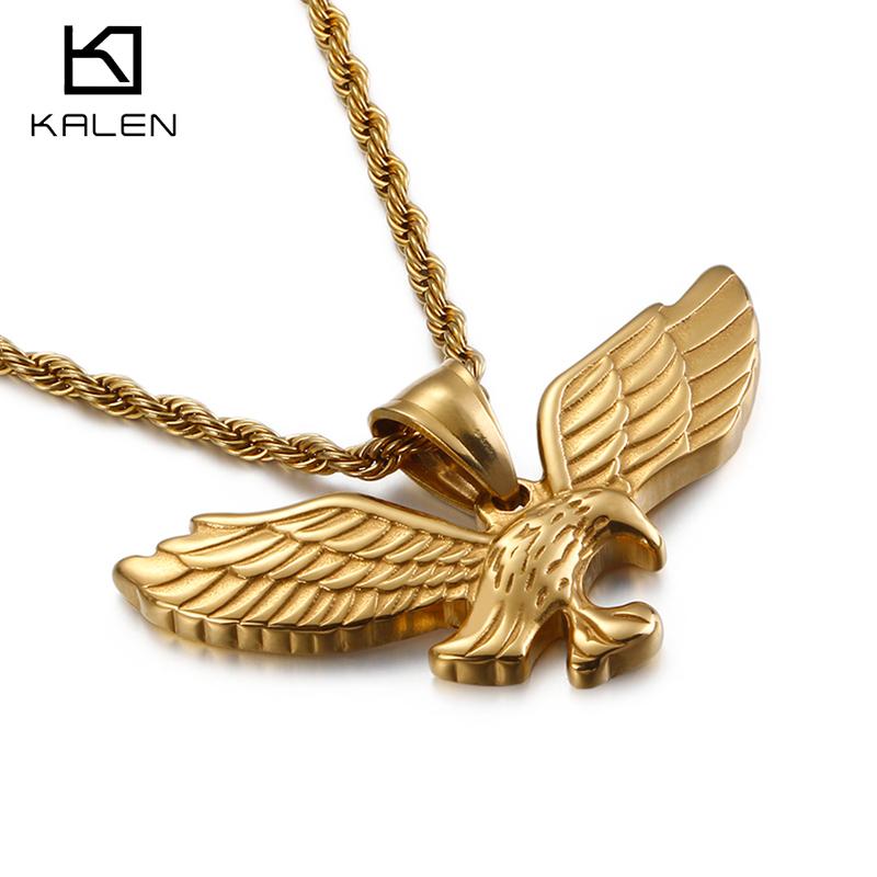 Kalen Fashion Stainless Steel Eagle Pendant Necklace for Men with Wing Link Chain Choker Design - Trendy Animal Themed Jewelry