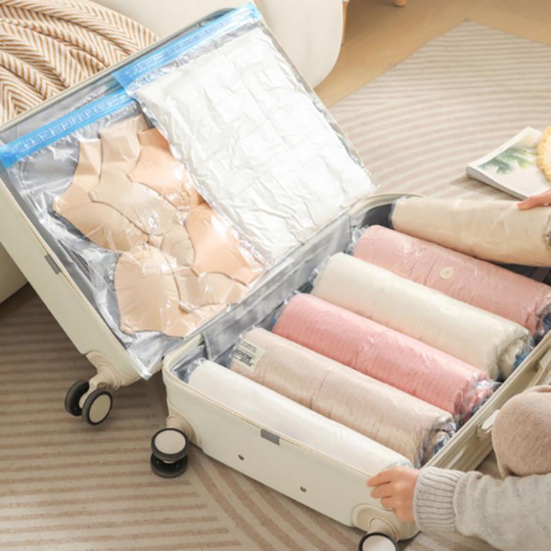 Не требуется воздушный насос Дорожные сворачивающиеся компрессионные пакеты Многоразовый вакуумный пакет для хранения Экономит 80% места для хранения Сворачивающаяся компрессия