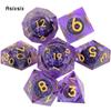 7 шт. фиолетовые глазные яблоки с золотым номером, смоляные кубики с острыми краями, многогранные кубики, подходящие для ролевых ролевых игр, настольная игра