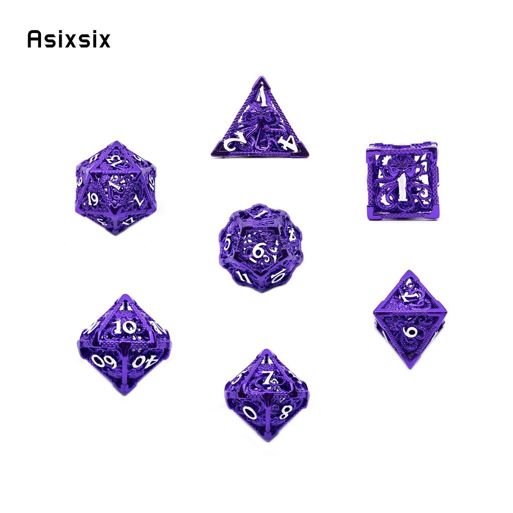 7 Pcs Purple White Squid Metal Dice Hollow Metal Polyhedral Dice Set Suitable for Role-Playing RPG  Board Game Card Game