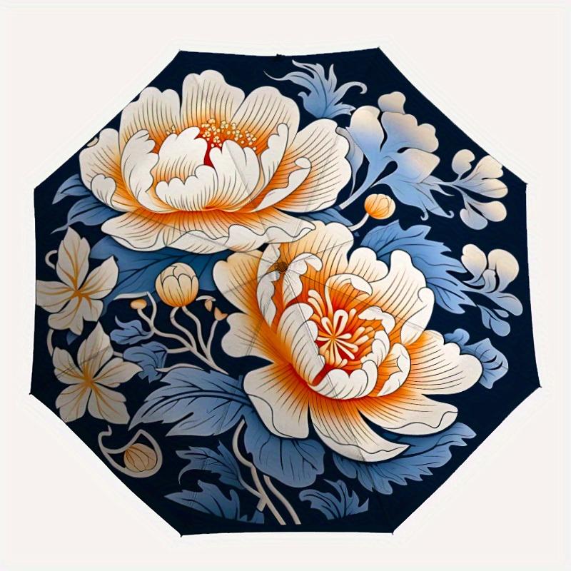 1pc Floral Design Automatic Folding Umbrella, 8-Rib Sturdy Canopy, Portable Travel Umbrella for Outdoor Use,132