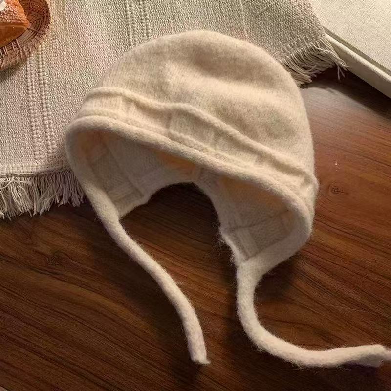 Маленькие лицевые завязки вязаная шапка женская осень и зима большой обхват головы однотонная шерстяная шапка корейская версия теплая защита ушей шапка-мешок на голову