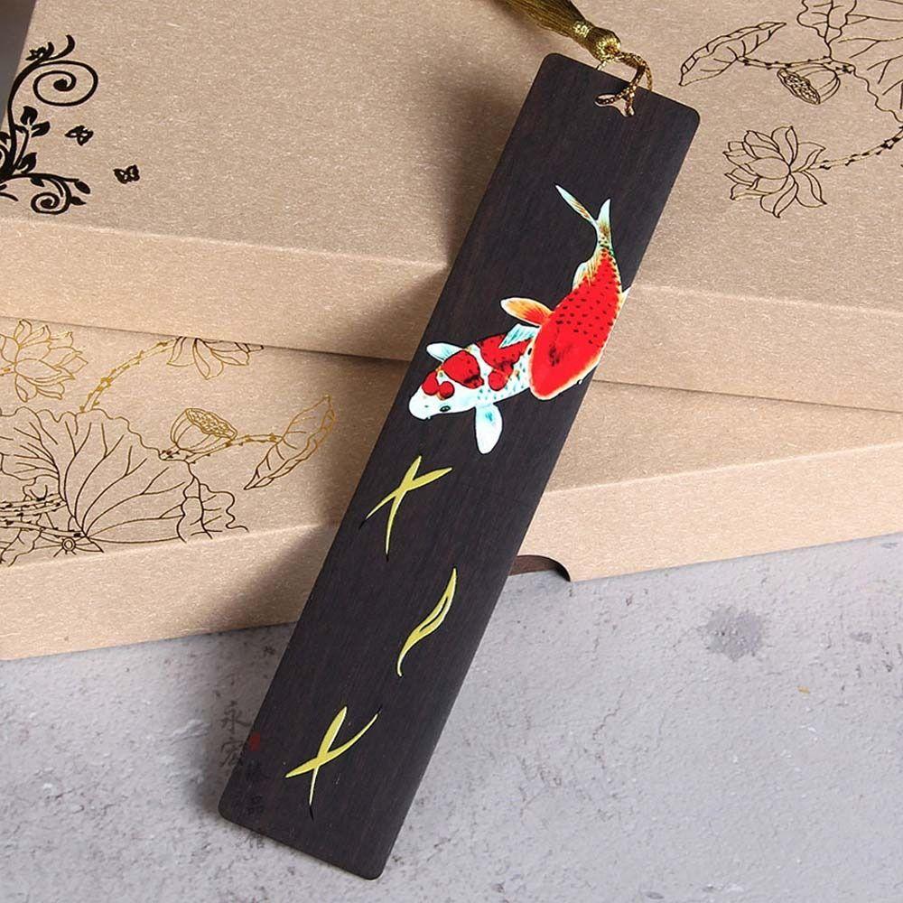Деревянная цветная расписная закладка в китайском стиле с резьбой в стиле ретро, зажим для книг из черного дерева, отметка для нумерации страниц, канцелярские принадлежности для школьников
