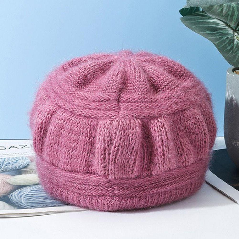 Вязаная шерстяная шапка, однотонная вязаная шапка, женская мода, зимний головной убор для пожилых людей