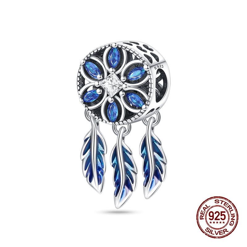 Fashion Copper Feather Colorful Luminous Dreamcatcher Charms Bead Fit Original Bracelets Exquisite Diy Jewelry Gift