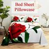 Red Rose Bed Sheets and Pillowcases for Double Beds Single 3D Flower Bedsheets Set with Pillow Case 2pcs 3pcs Queen Full Size