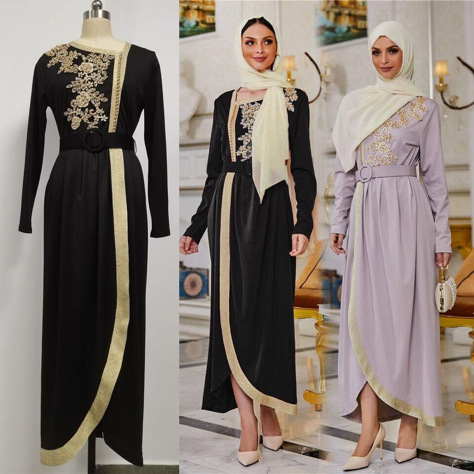 Embroidery Elegant Dresses with Headscarf V-neck Arab Morocco Muslim Fashion Long Dress Elegant Abaya Maxi Dresses Abayas Dubai Turkey Islam Kaftan