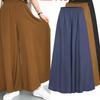 Plus Size Casual Pants, Women's Plus Solid Elastic High Rise Medium Stretch Loose Wide Leg Trousers