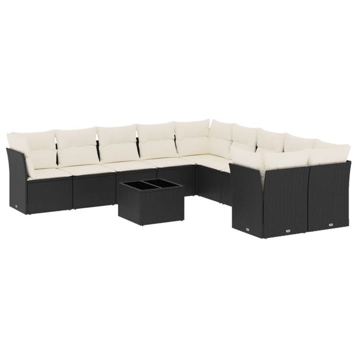 VidaXL Salon de Jardin avec Coussins 11 pcs, Canapés de Terrasse, Ensemble de Meubles de Patio, Mobilier d'Extérieur, Noir 3250085