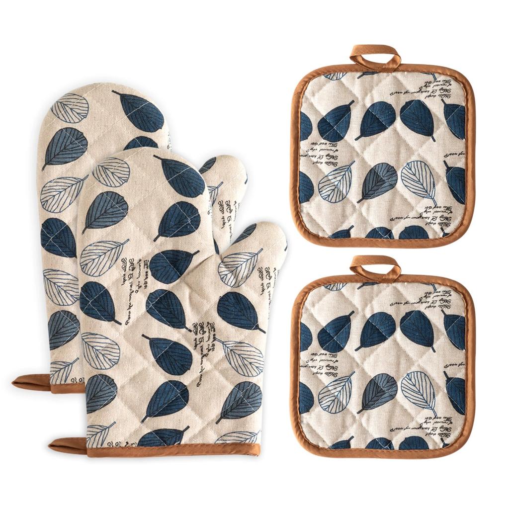 Набор из 4 предметов: кухонные прихватки и подставки под горячее, супертолстые кухонные удлиненные перчатки для духовки с высокой термостойкостью 500 градусов