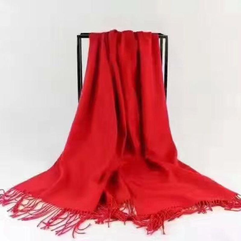 Imitation Cashmere Club Gift Print Lgo Embroidery Solid Color Double-sided Velvet Big Red Scarf Women's Shawl Fashion