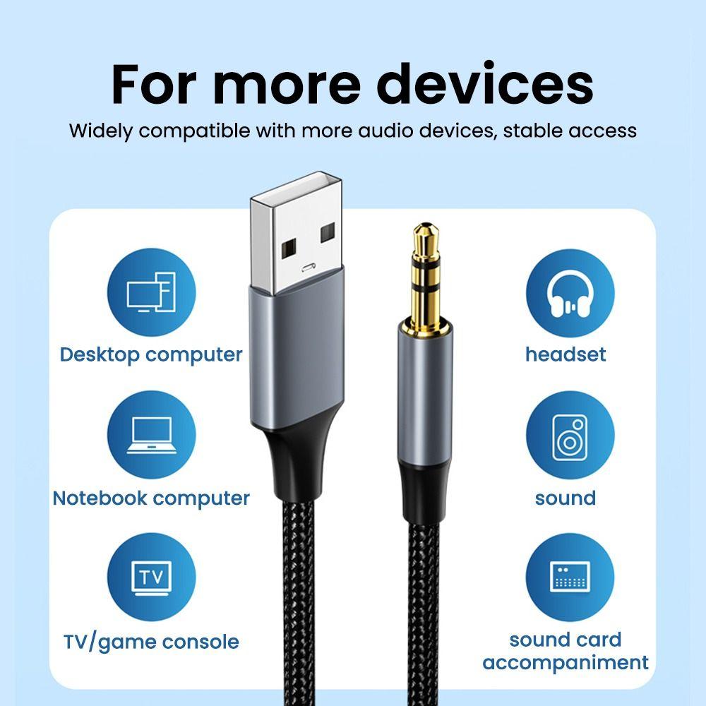 Stereo Adapter Wire Headphone USB to 3.5mm Audio Cable Aux Line Male to Male