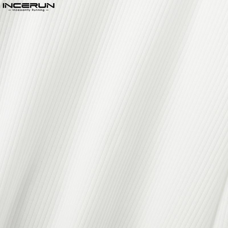 INCERUN Men Spring Lapel Neck Oblique Placket Knitted Loose Tops Casual Shirts